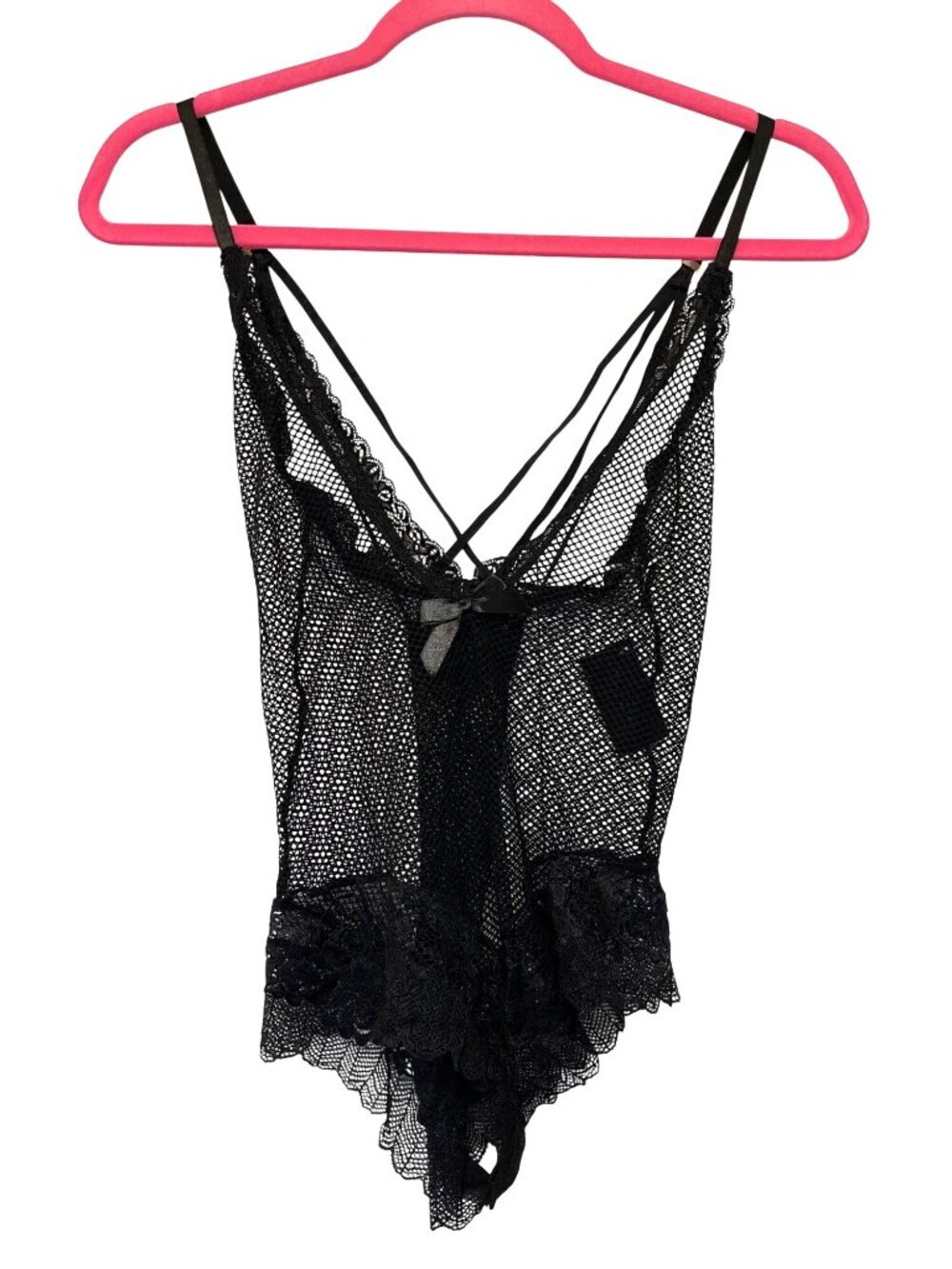 Bebe Mesh & Lace Black Teddy With Snap Crotch Closure Strappy Back One Size New